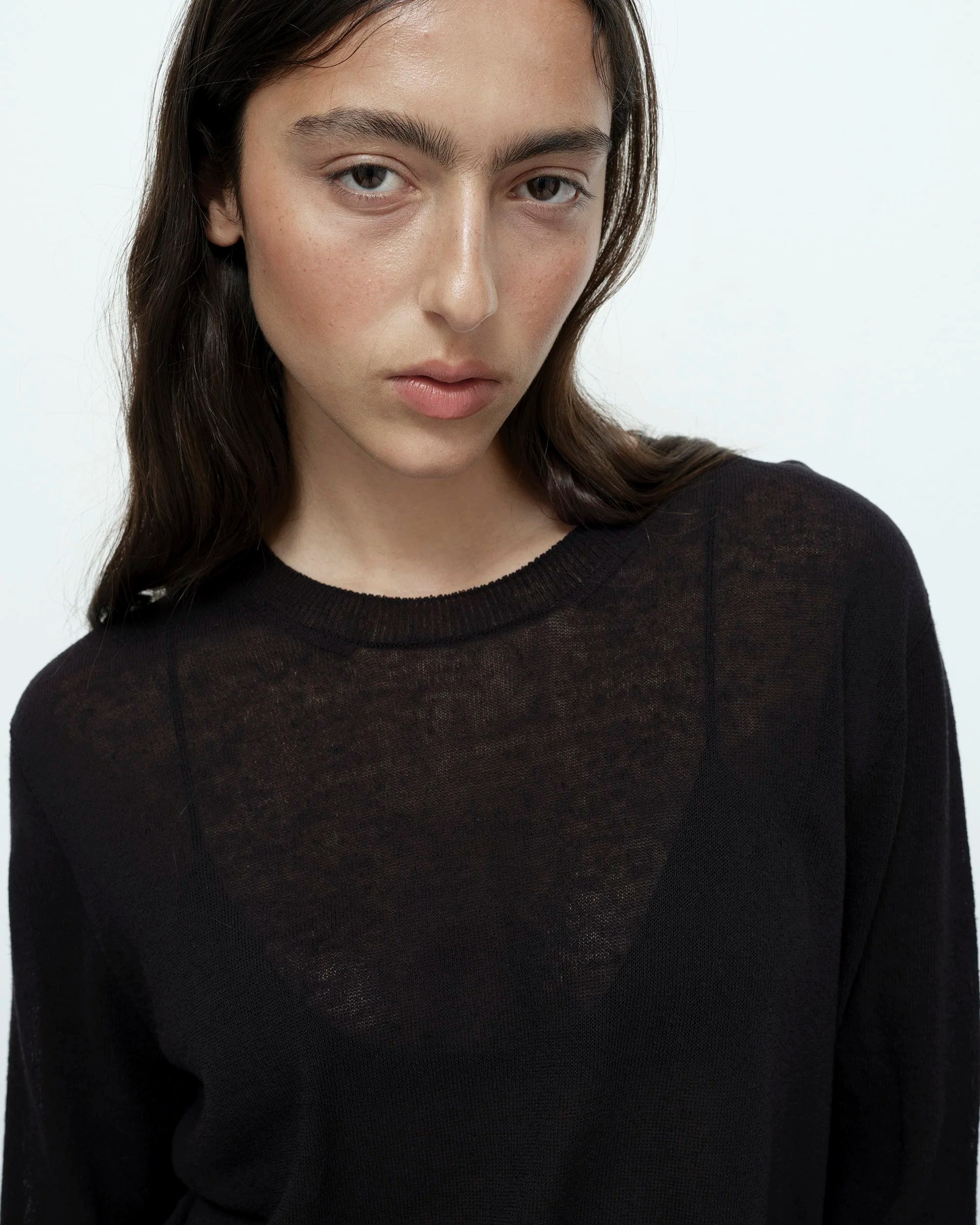 LEO BOUTIQUE Semi Sheer Linen Blend Knit Top | Black MIJEONG PARK