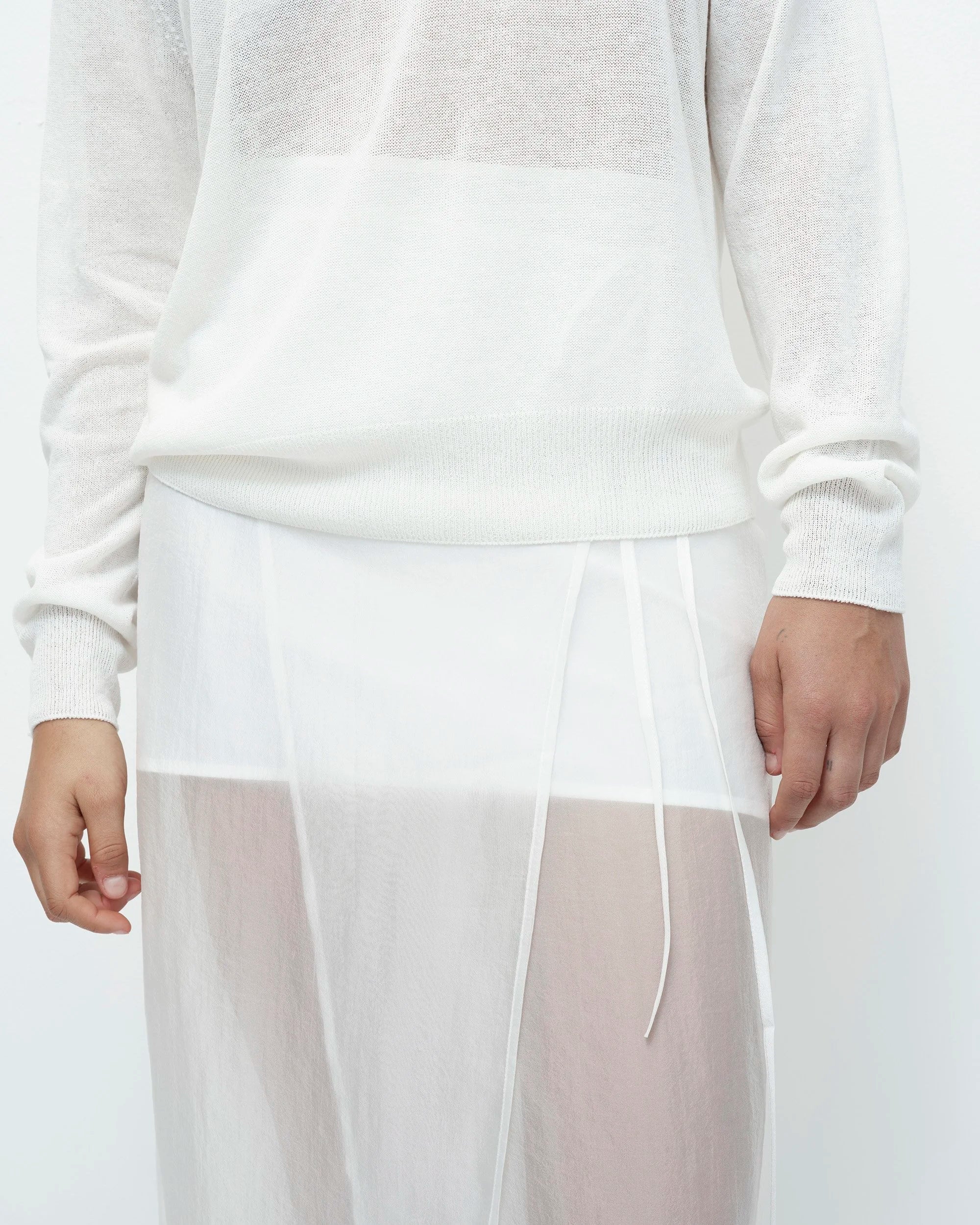 LEO BOUTIQUE Semi Sheer Linen Blend Knit Top | White MIJEONG PARK