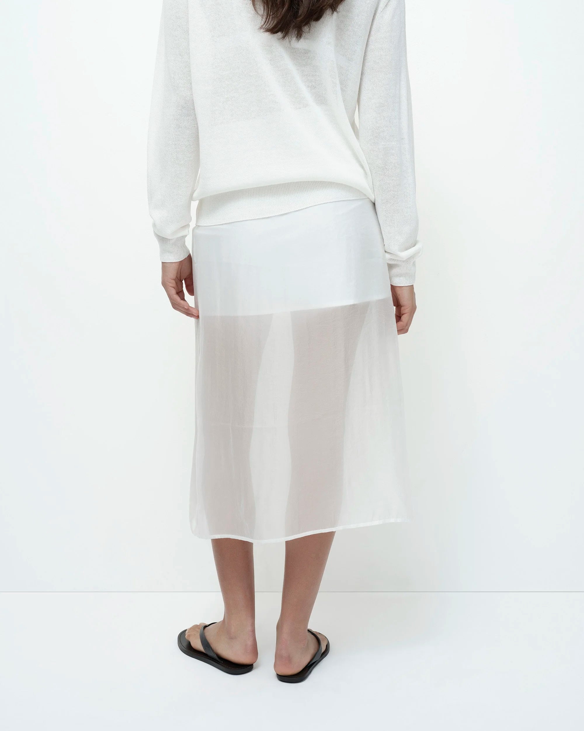 LEO BOUTIQUE Semi Sheer Linen Blend Knit Top | White MIJEONG PARK