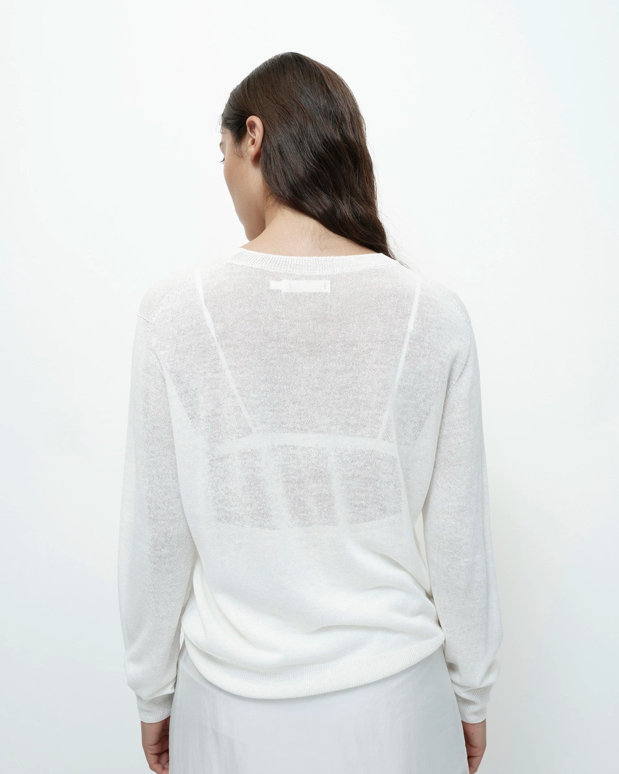 LEO BOUTIQUE Semi Sheer Linen Blend Knit Top | White MIJEONG PARK