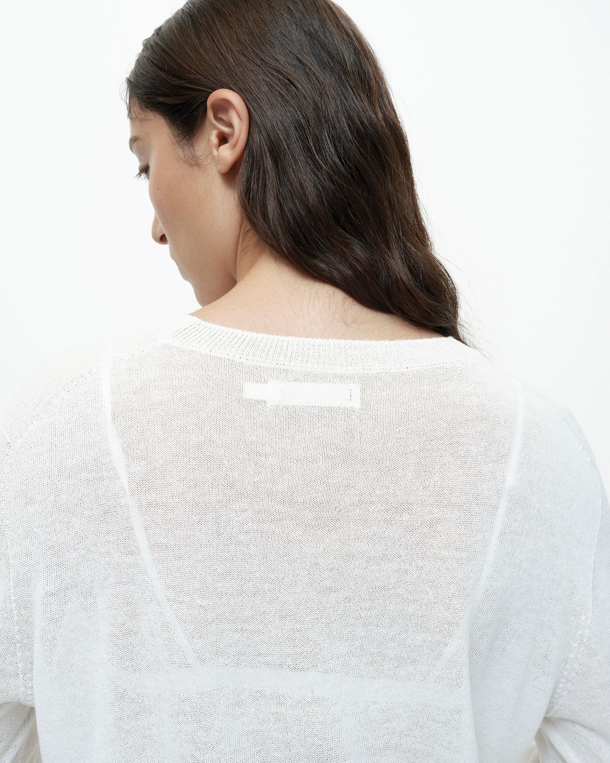 LEO BOUTIQUE Semi Sheer Linen Blend Knit Top | White MIJEONG PARK