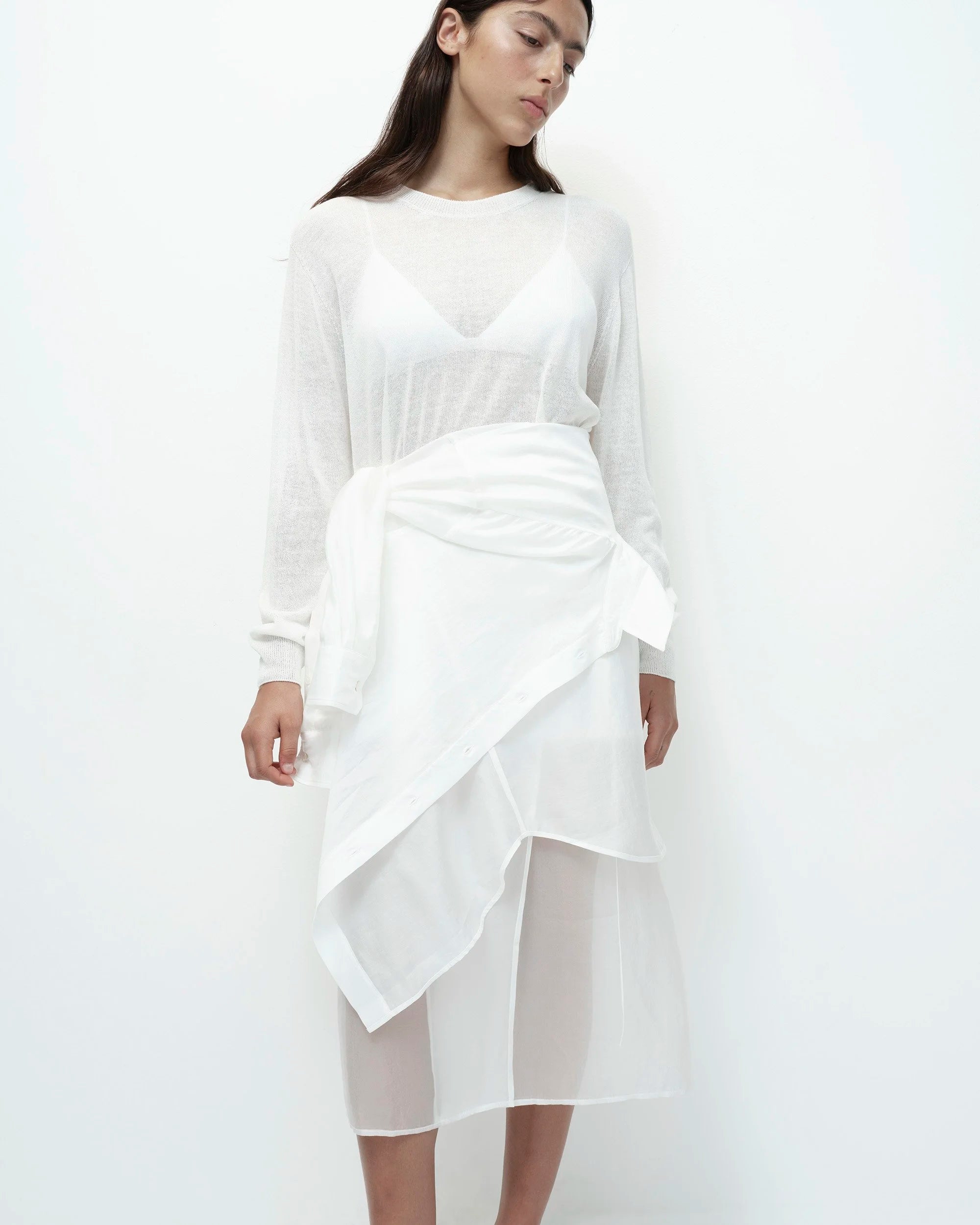 LEO BOUTIQUE Semi Sheer Linen Blend Knit Top | White MIJEONG PARK