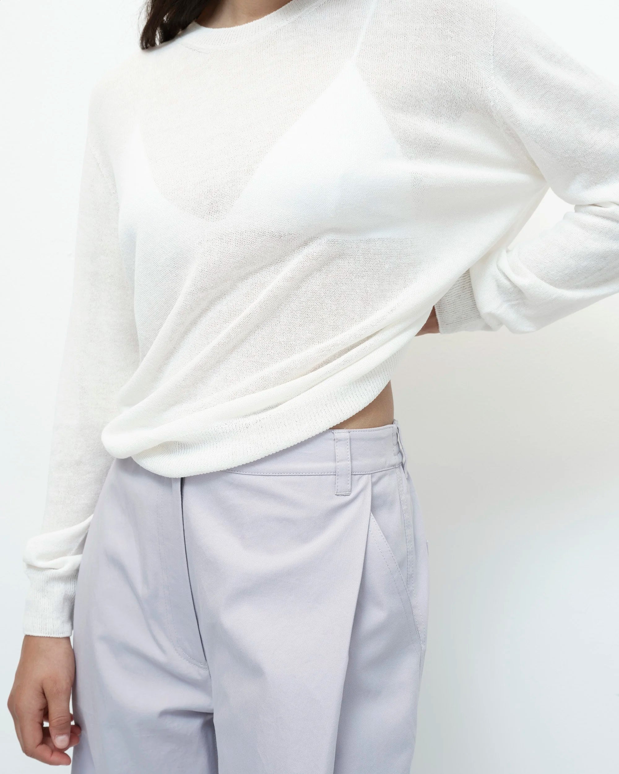 LEO BOUTIQUE Semi Sheer Linen Blend Knit Top | White MIJEONG PARK