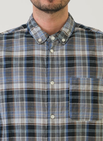 SAGE DE CRET CO/LI Madras Check Short Point Button Down Collar Shirt | Gray LEO BOUTIQUE