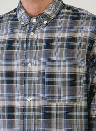 SAGE DE CRET CO/LI Madras Check Short Point Button Down Collar Shirt | Gray LEO BOUTIQUE