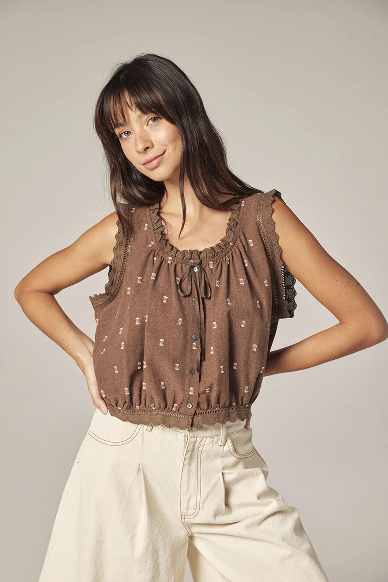 AMENTE Button Down Short Blouse | Mocha LEO BOUTIQUE
