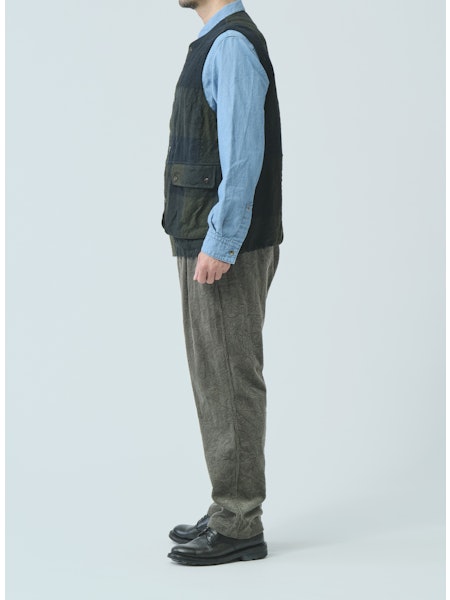 SAGE DE CRET WO Panel Check Washed Long Field Vest | Olive LEO BOUTIQUE
