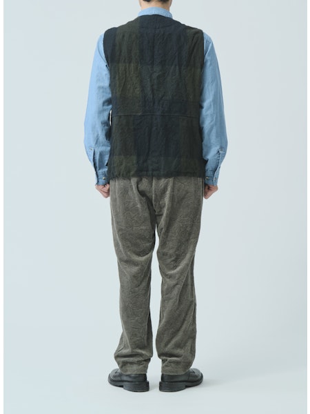 SAGE DE CRET WO Panel Check Washed Long Field Vest | Olive LEO BOUTIQUE