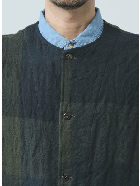 SAGE DE CRET WO Panel Check Washed Long Field Vest | Olive LEO BOUTIQUE