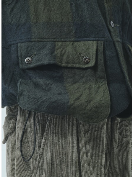 SAGE DE CRET WO Panel Check Washed Long Field Vest | Olive LEO BOUTIQUE