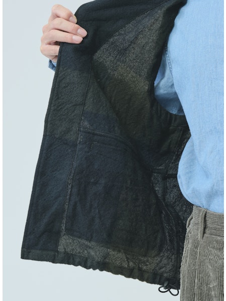 SAGE DE CRET WO Panel Check Washed Long Field Vest | Olive LEO BOUTIQUE