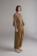 Cotton Printed Pleated Blouse | Gold/Cream