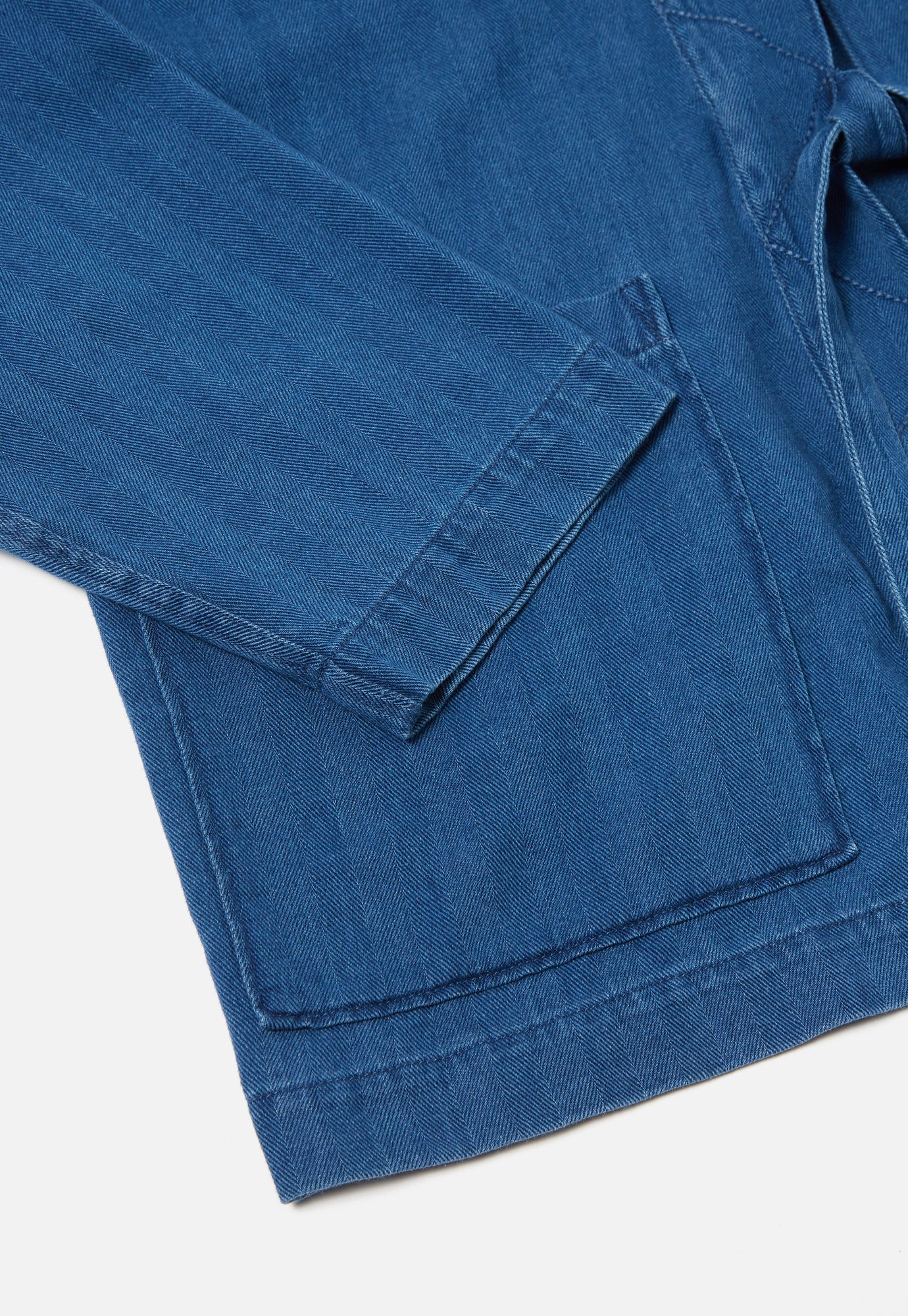 Universal works Herringbone denim front tie jacket | Washed Indigo LEO BOUTIQUE