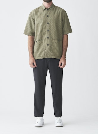 Sage De Cret Cotton Dot Jacquard Combination Short Sleeve Shirt