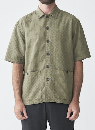 Sage De Cret Cotton Dot Jacquard Combination Short Sleeve Shirt  Leo Boutique