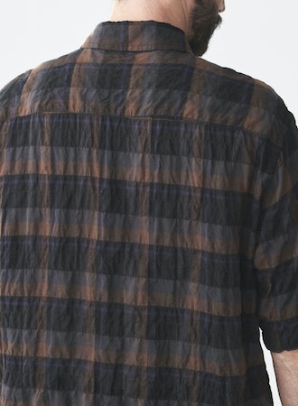 Sage De Cret Shirring Check Short Sleeve Open Collar shirt Leo Boutique