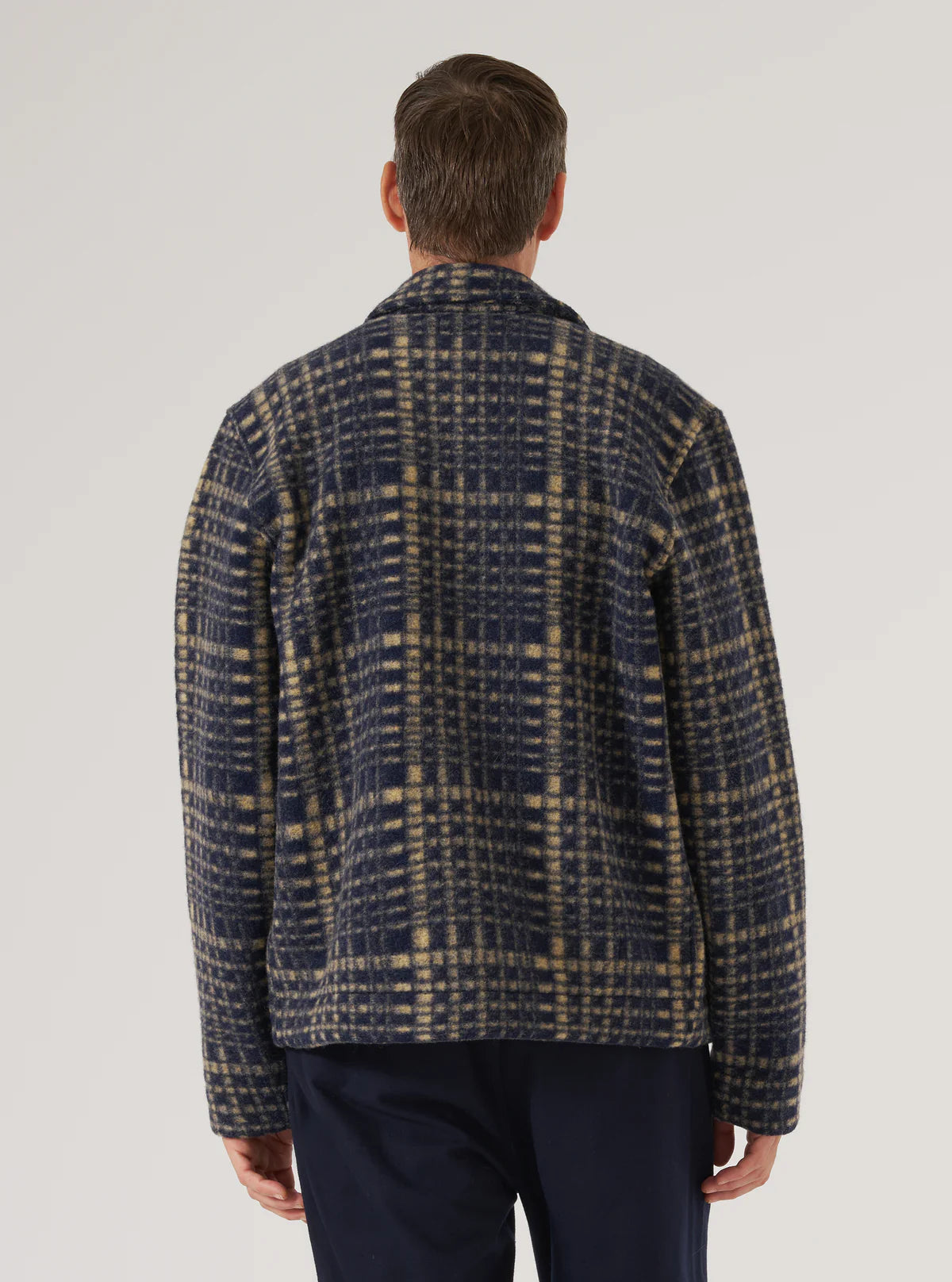 UNIVERSAL WORKS Zip Uniform Jacket | Navy Check LEO BOUTIQUE