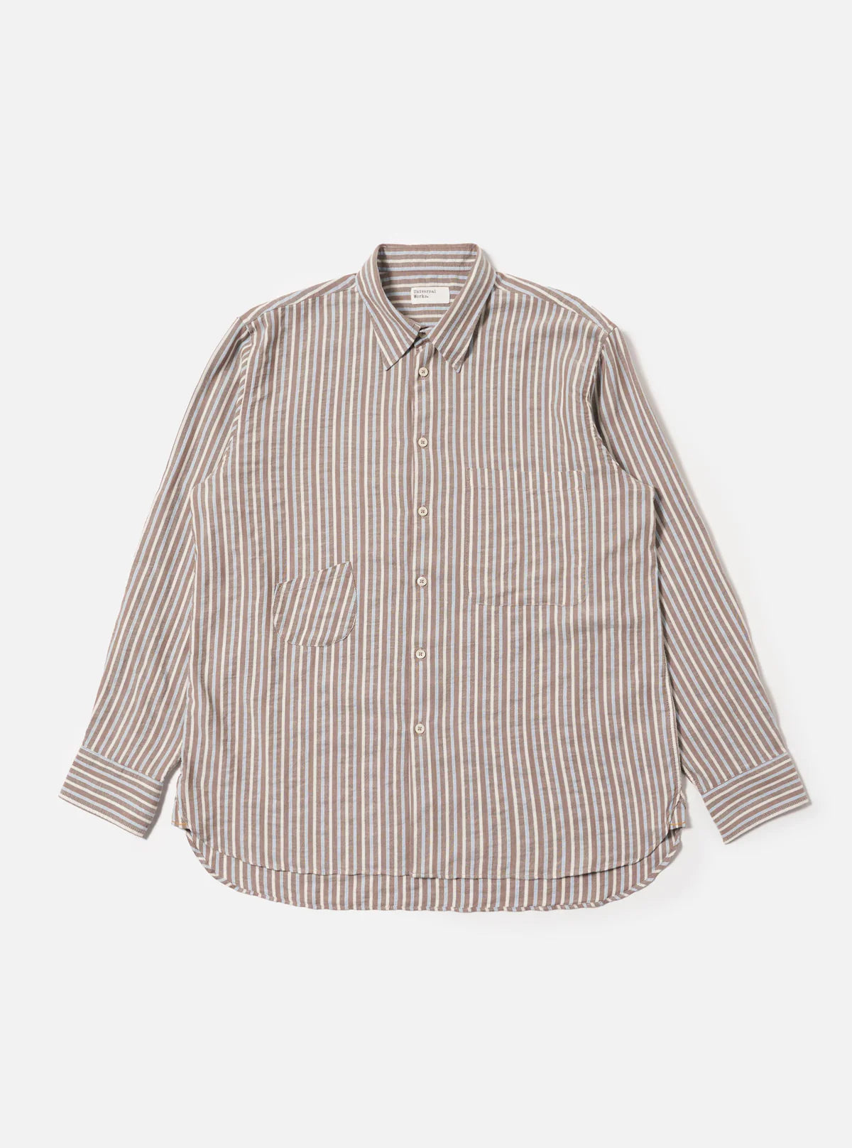 UNIVERSAL WORKS Station Shirt | Brown Madison Stripe LEO BOUTIQUE