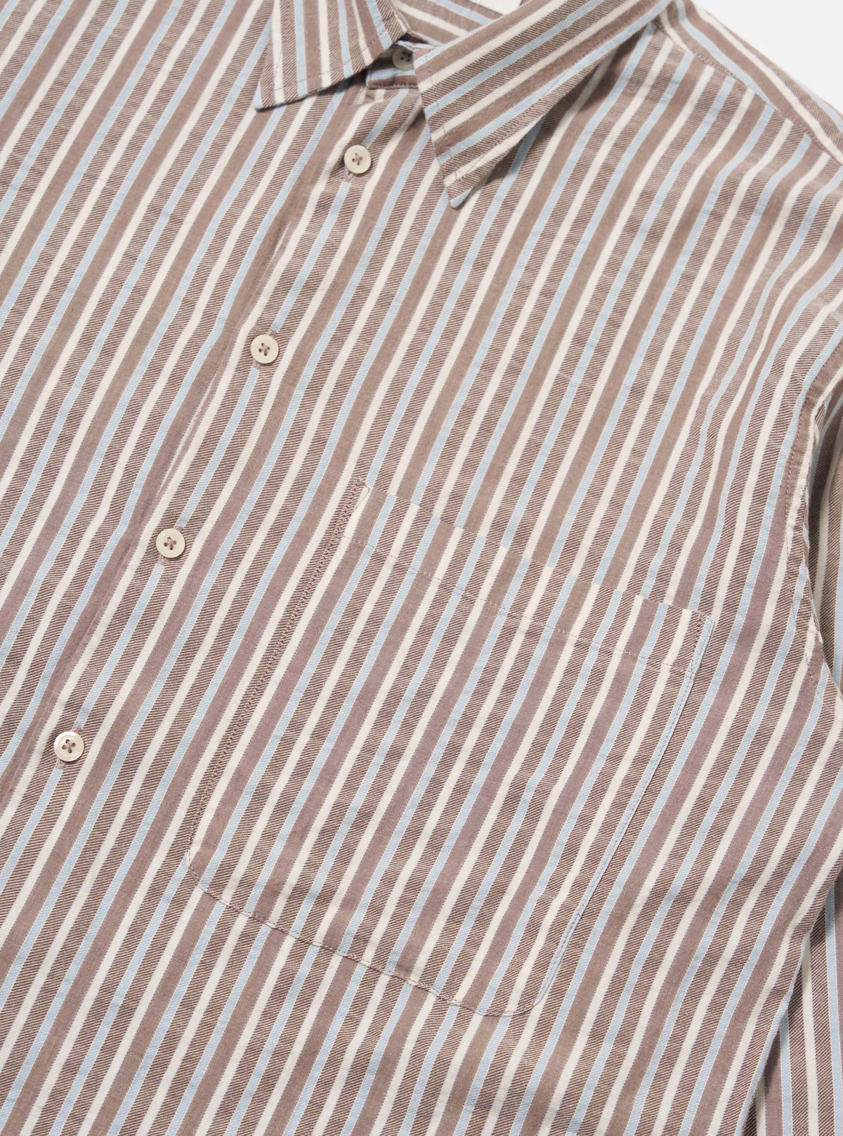 UNIVERSAL WORKS Station Shirt | Brown Madison Stripe LEO BOUTIQUE