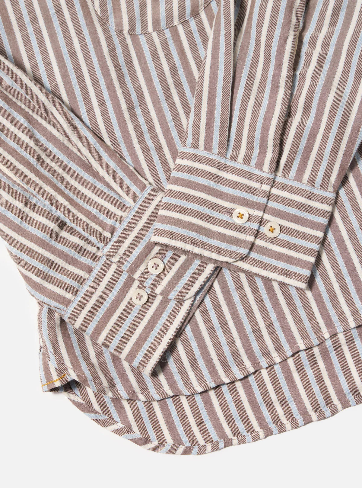 UNIVERSAL WORKS Station Shirt | Brown Madison Stripe LEO BOUTIQUE