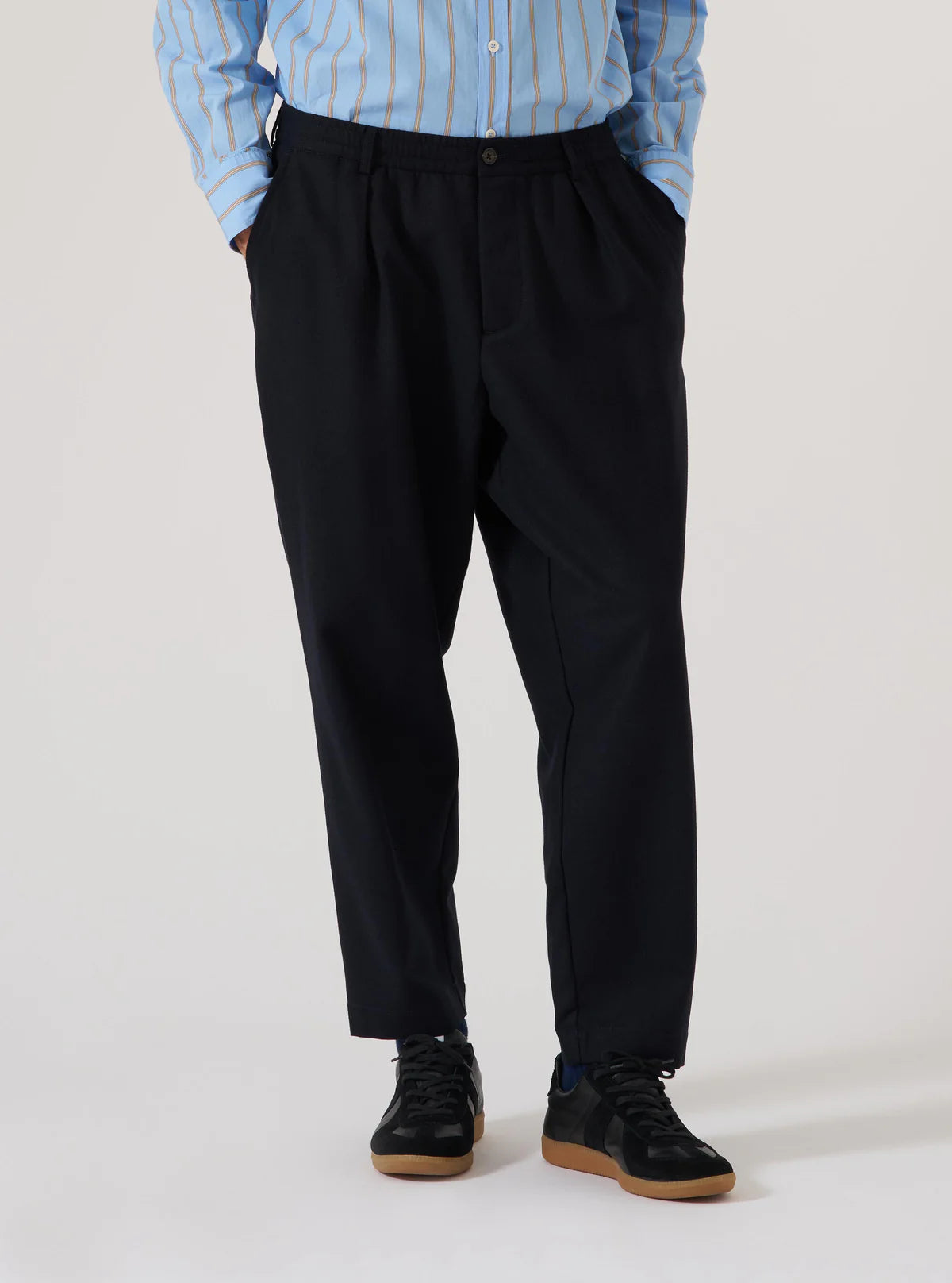 UNIVERSAL WORKS Pleated Track Pant | Dark Navy Tweed LEO BOUTIQUE