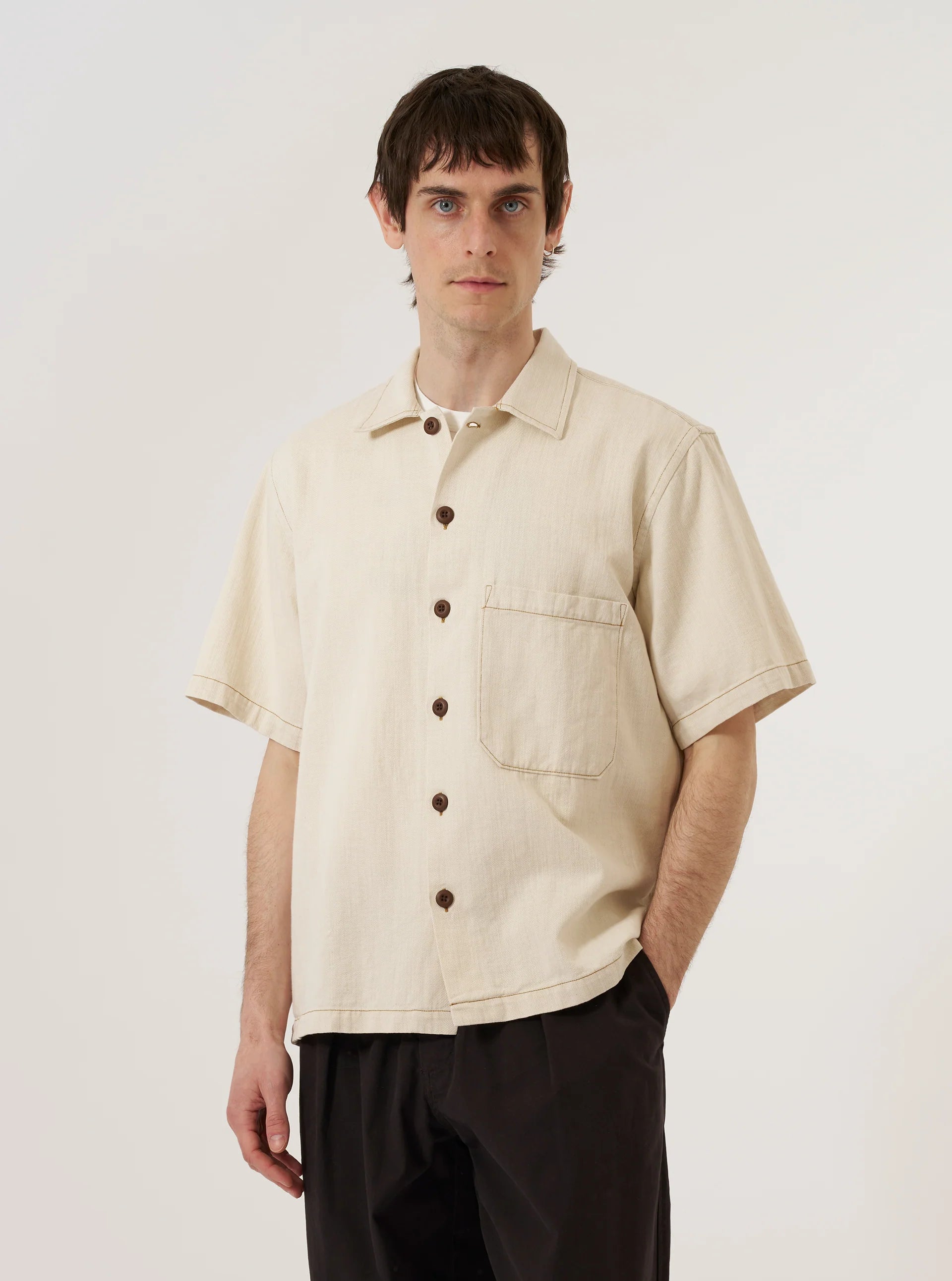 UNIVERSAL WORKS S/S Fatigue Shirt | Ecru LEO BOUTIQUE 