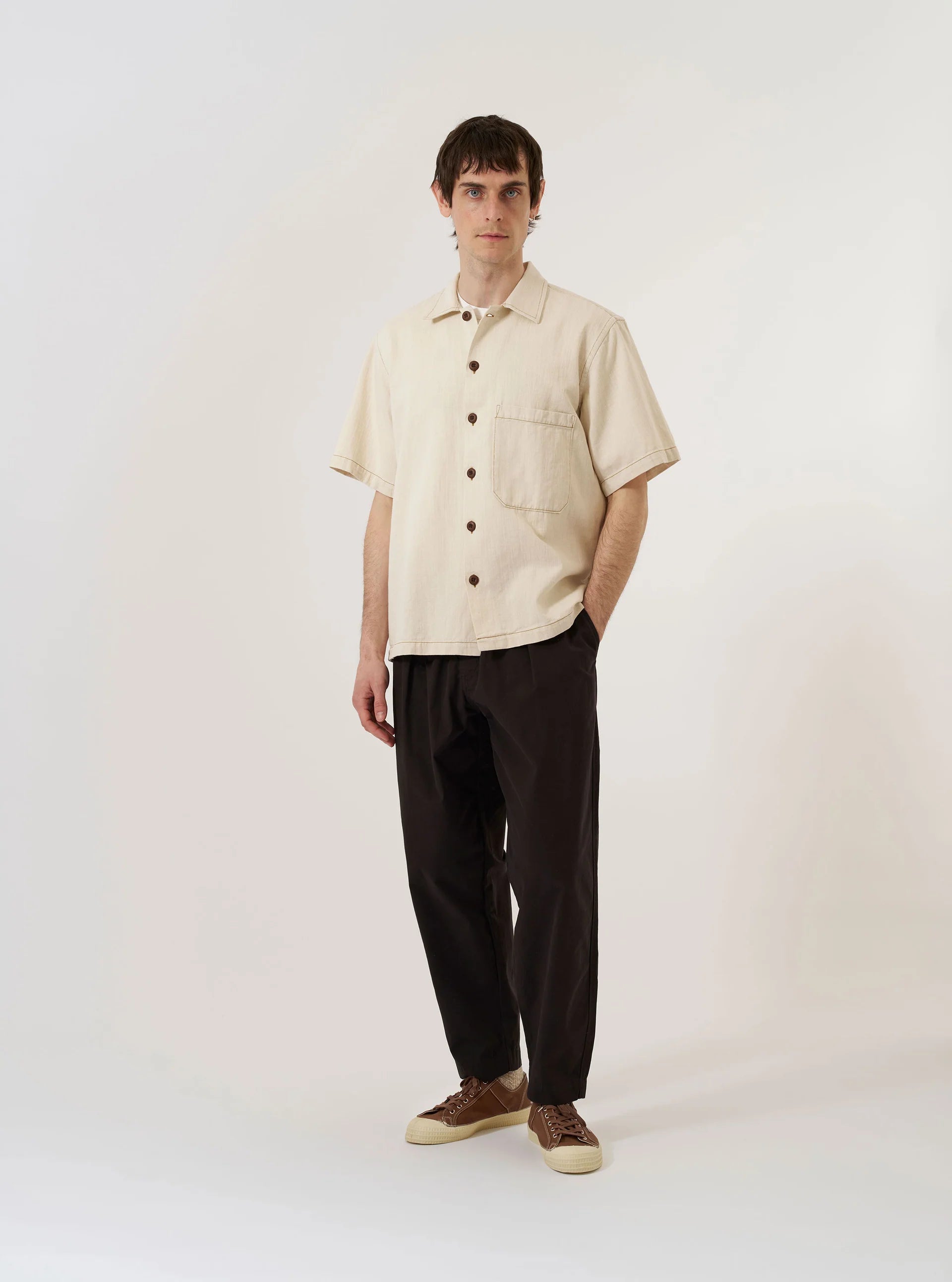UNIVERSAL WORKS S/S Fatigue Shirt | Ecru LEO BOUTIQUE 