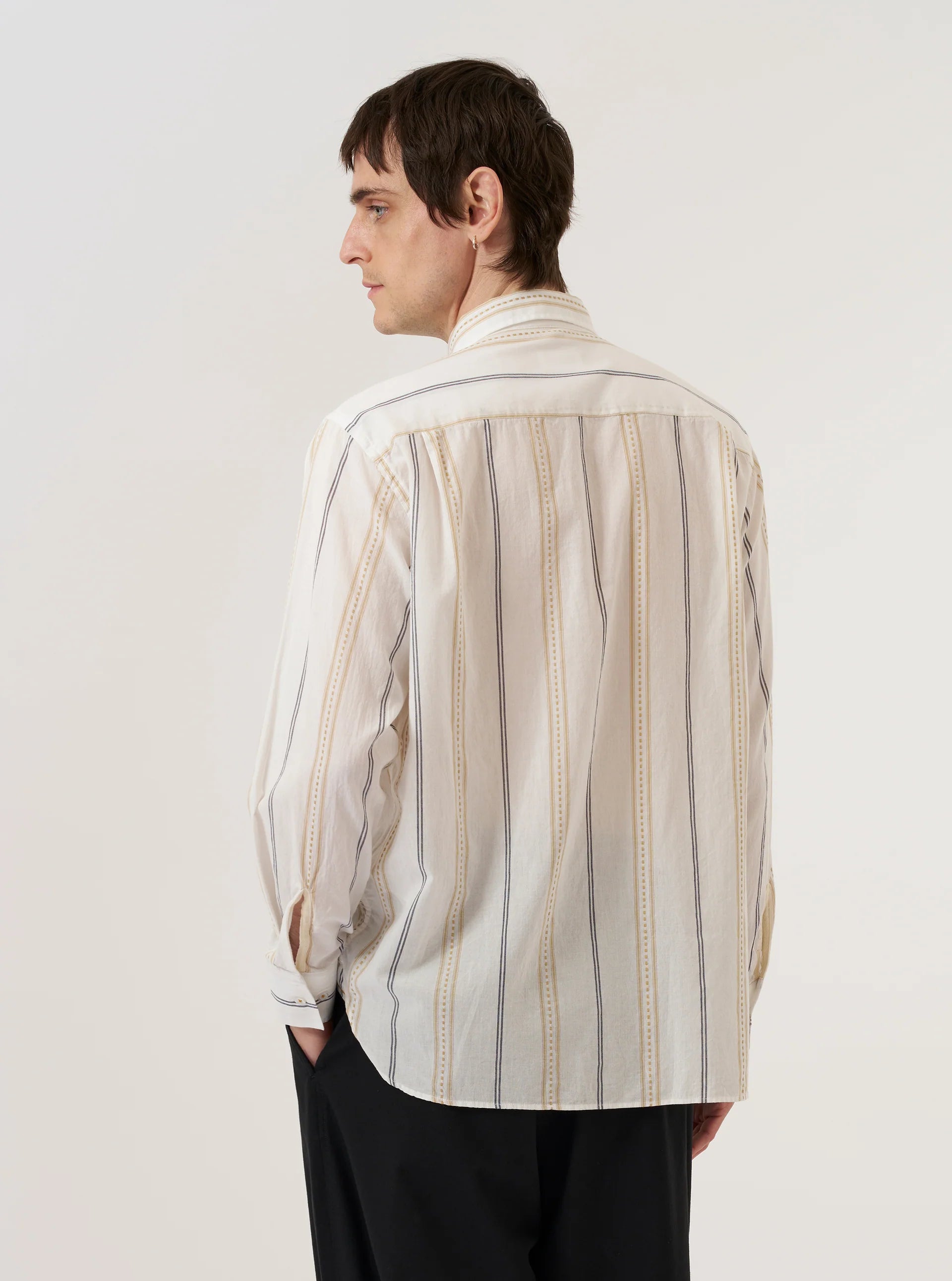 UNIVERSAL WORKS Hendrix Stripe Square Pocket Shirt | Ecru/Navy/Sand Stripe LEO BOUTIQUE 