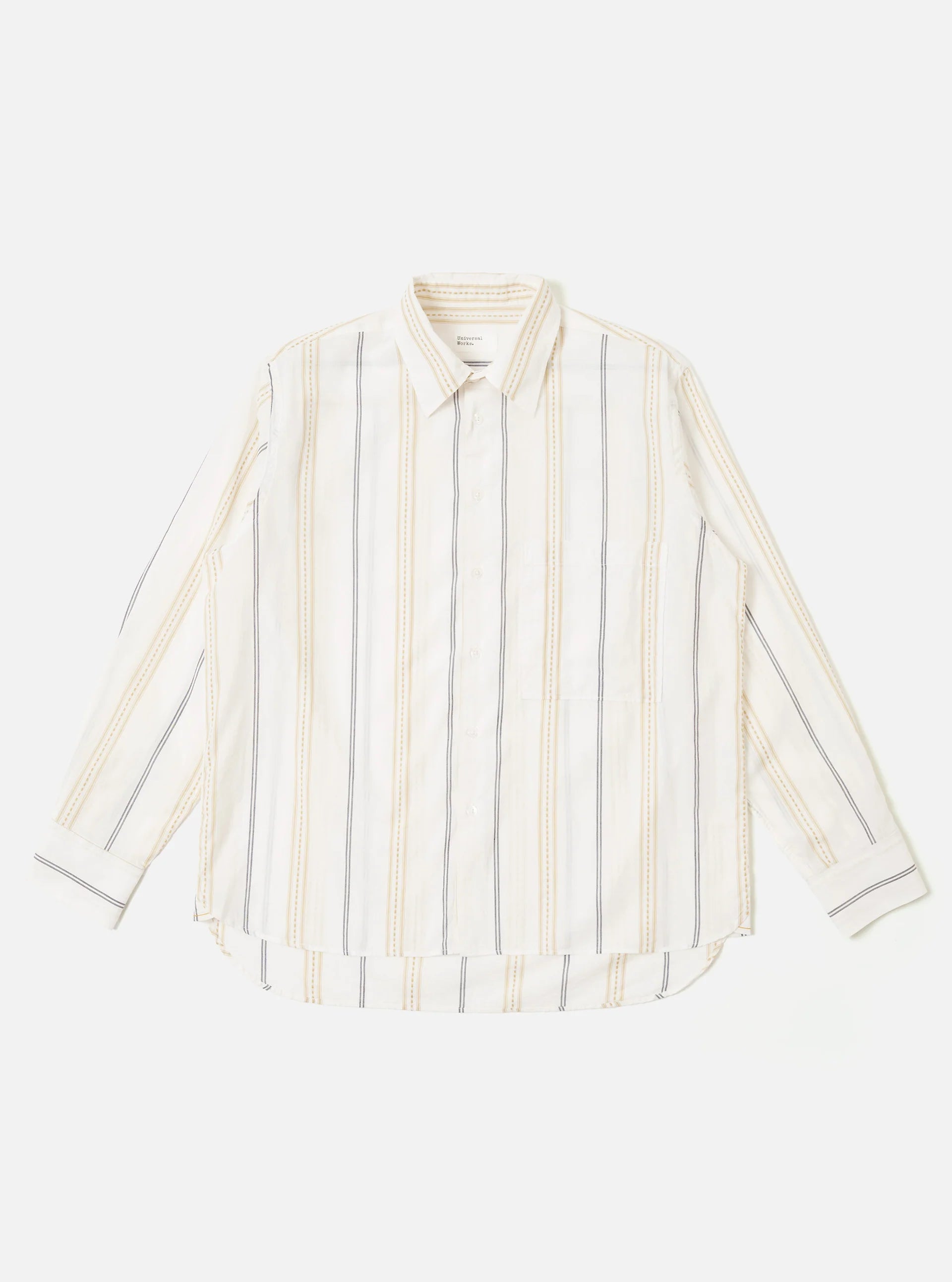 UNIVERSAL WORKS Hendrix Stripe Square Pocket Shirt | Ecru/Navy/Sand Stripe LEO BOUTIQUE 