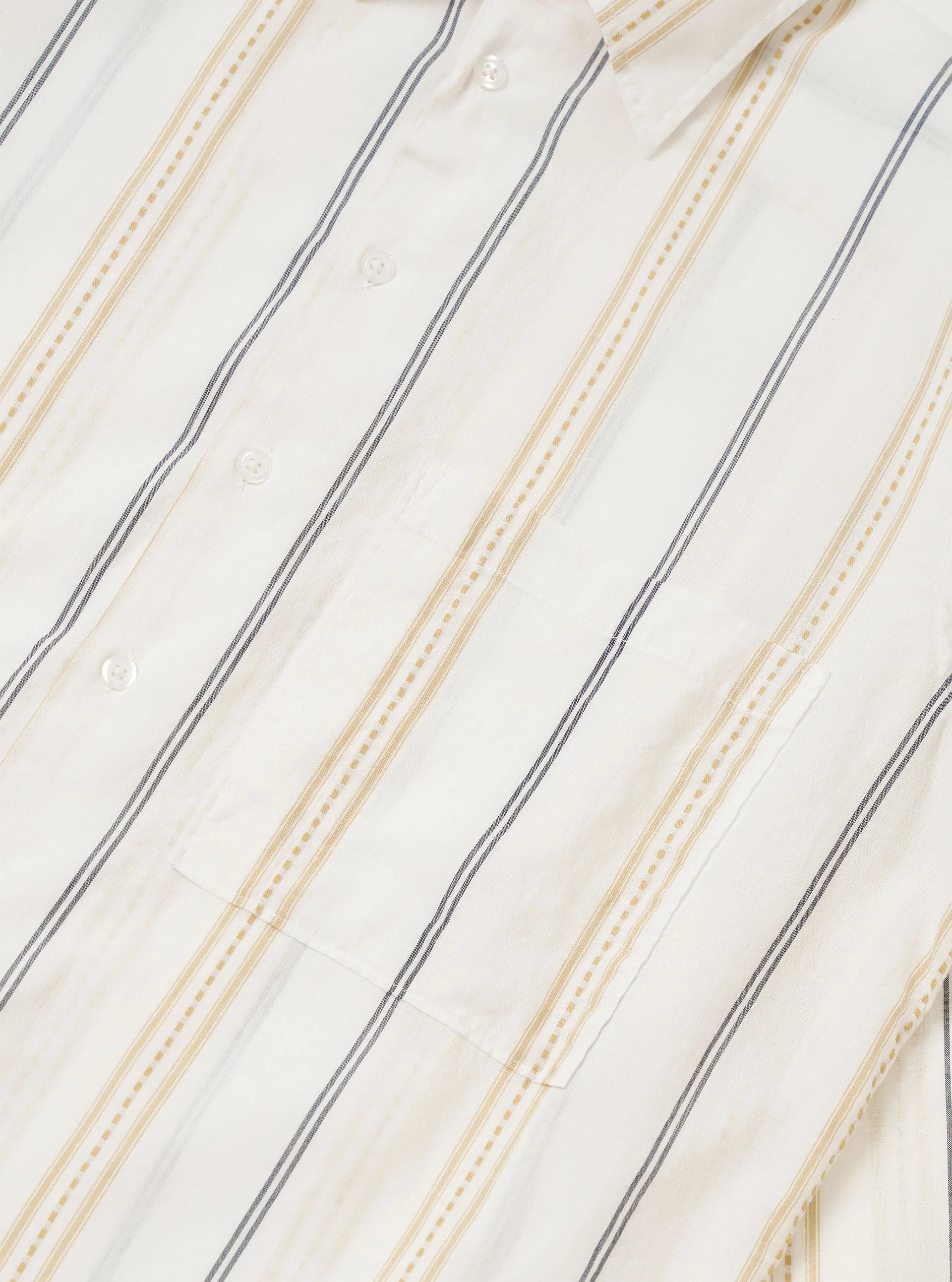 UNIVERSAL WORKS Hendrix Stripe Square Pocket Shirt | Ecru/Navy/Sand Stripe LEO BOUTIQUE 