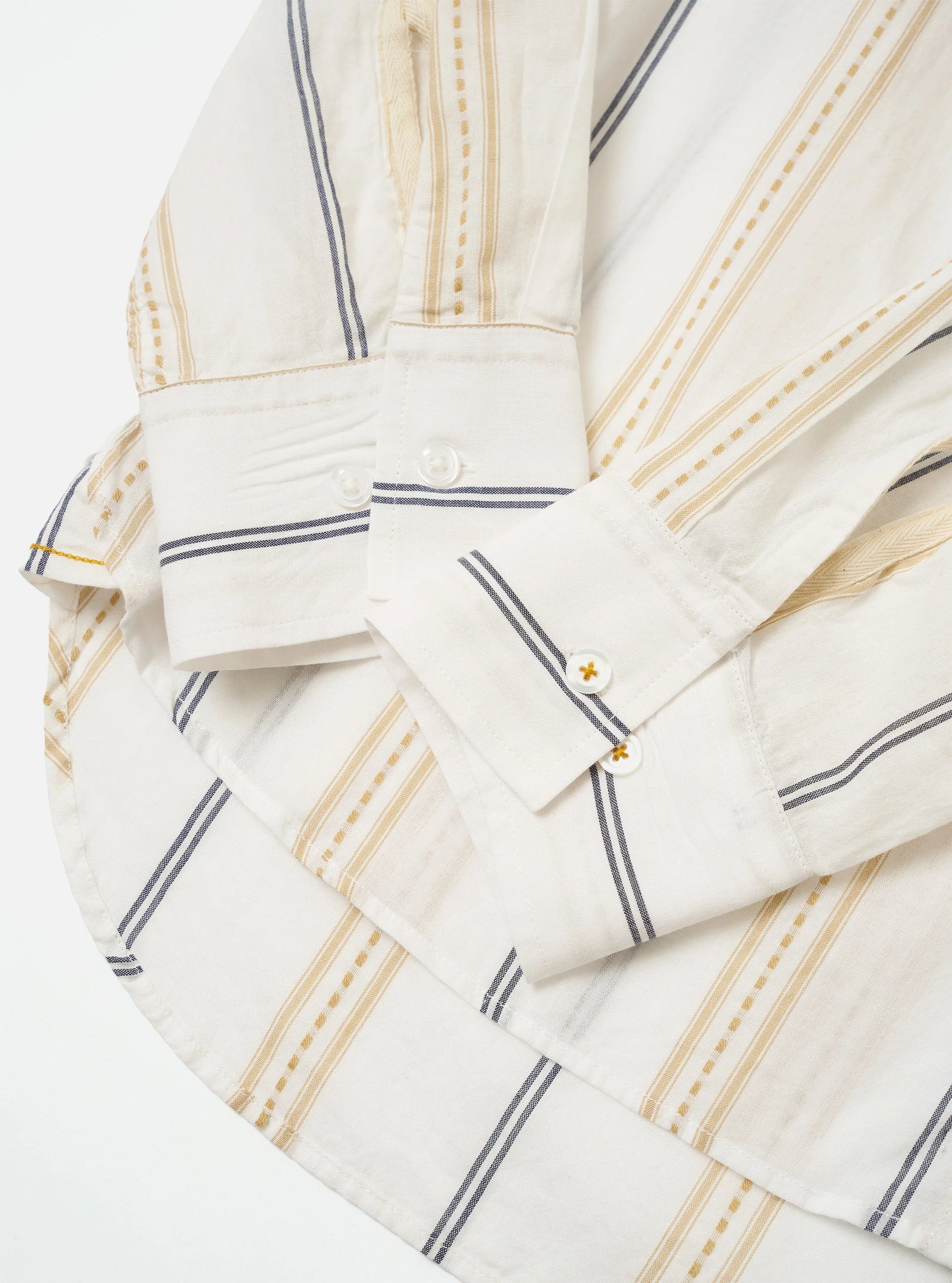 UNIVERSAL WORKS Hendrix Stripe Square Pocket Shirt | Ecru/Navy/Sand Stripe LEO BOUTIQUE 