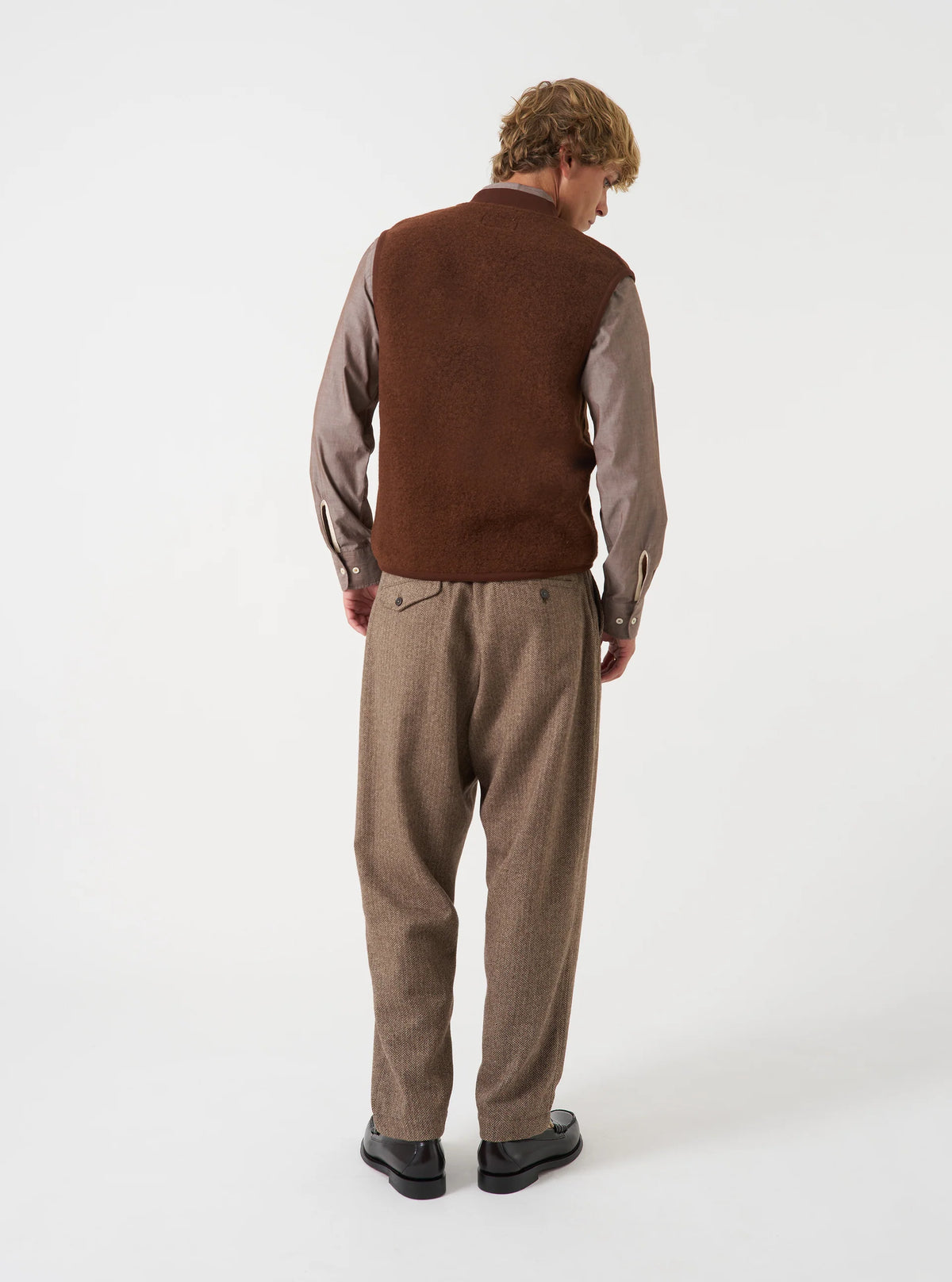 UNIVERSAL WORKS Pleated Track Pant | Wool Herringbone | Brown LEO BOUTIQUE