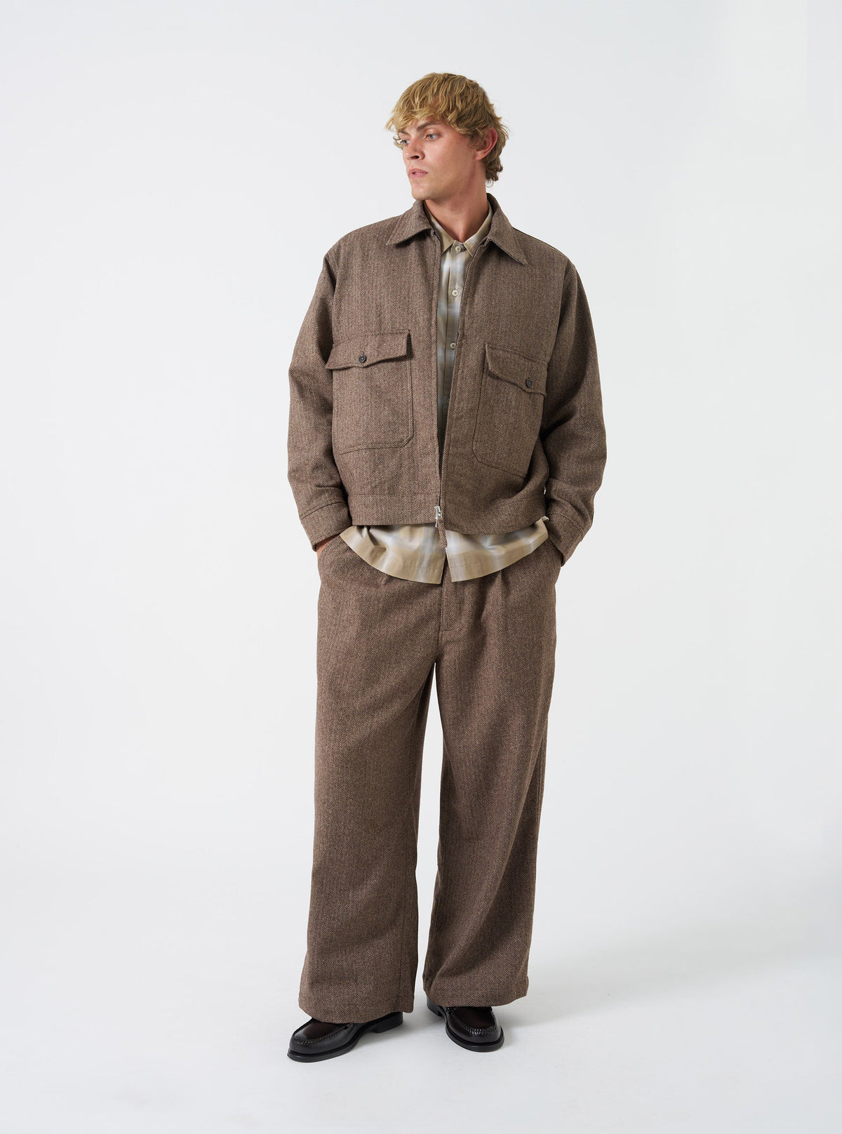 E130 Jacket Wool Herringbone | Brown