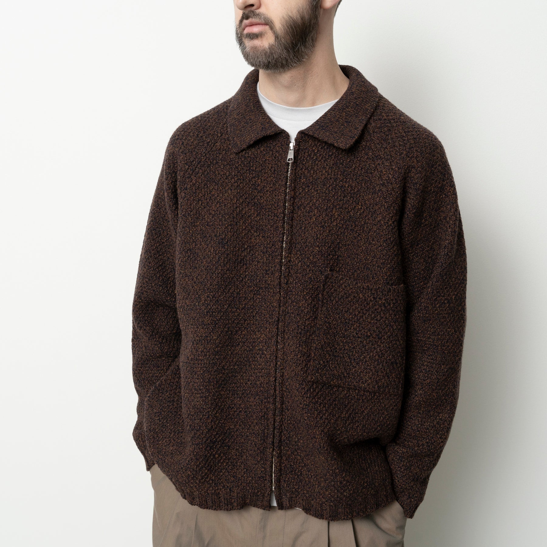 STILL BY HAND 5G Knitted Blouson | Melange Brown LEO BOUTIQUE