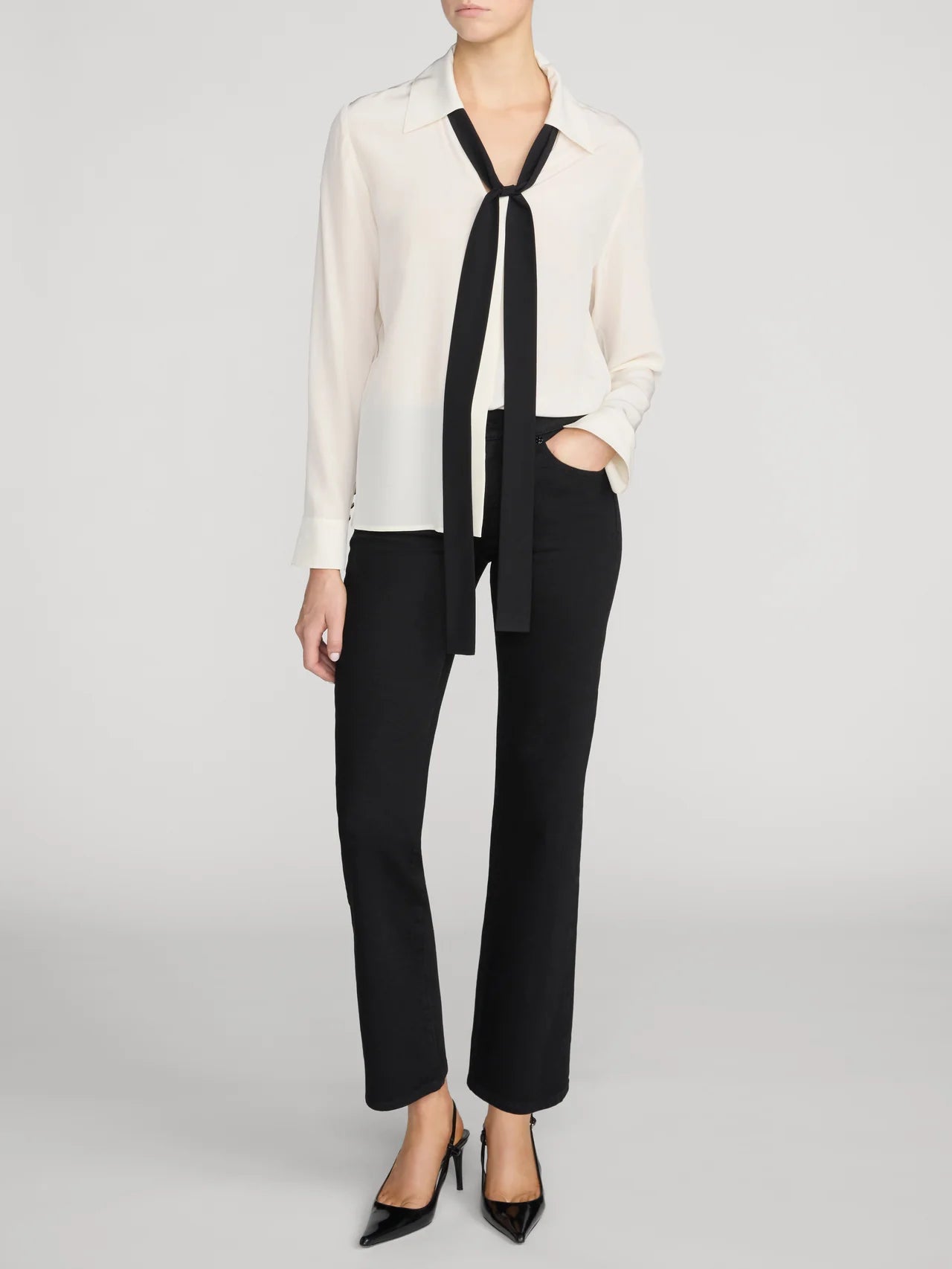LEO BOUTIQUE The Contrast Tie Shirt | Cream FRAME DENIM