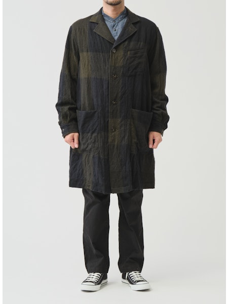 SAGE DE CRET WO Panel Check Washed Shopcoat | Olive LEO BOUTIQUE