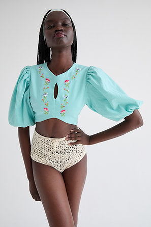 LEO BOUTIQUE Cibeles Linen Top | Aqua Blue TACH CLOTHING