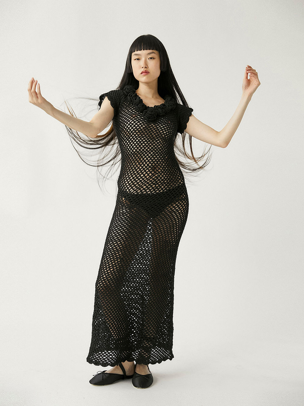 LEO BOUTIQUE Selenge Crochet Maxi Dress Black TACH