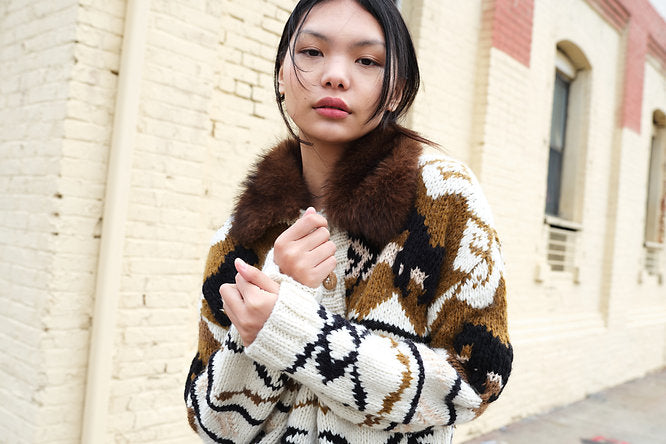 LEO BOUTIQUE Coquimbo Knit Cardigan w/ Removable Fur Collar | Cream TACH