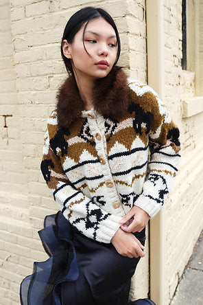 LEO BOUTIQUE Coquimbo Knit Cardigan w/ Removable Fur Collar | Cream TACH