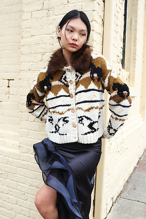 LEO BOUTIQUE Coquimbo Knit Cardigan w/ Removable Fur Collar | Cream TACH