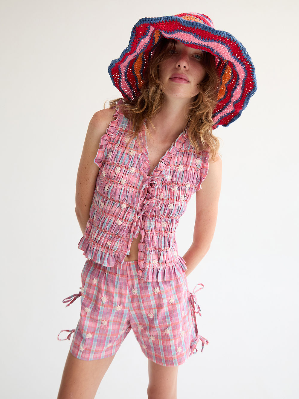 LEO BOUTIQUE Alondra Smocked Top | Pink Plaid TACH CLOTHING