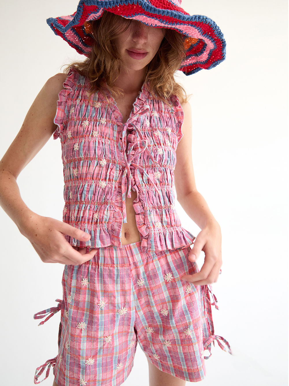 LEO BOUTIQUE Alondra Smocked Top | Pink Plaid TACH CLOTHING