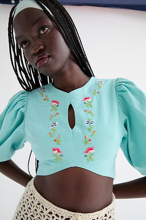 LEO BOUTIQUE Cibeles Linen Top | Aqua Blue TACH CLOTHING