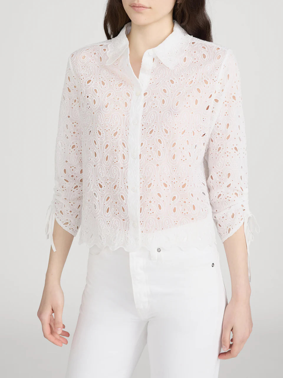 FRAME The Paisley Cinch Sleeve Shirt | White LEO BOUTIQUE 