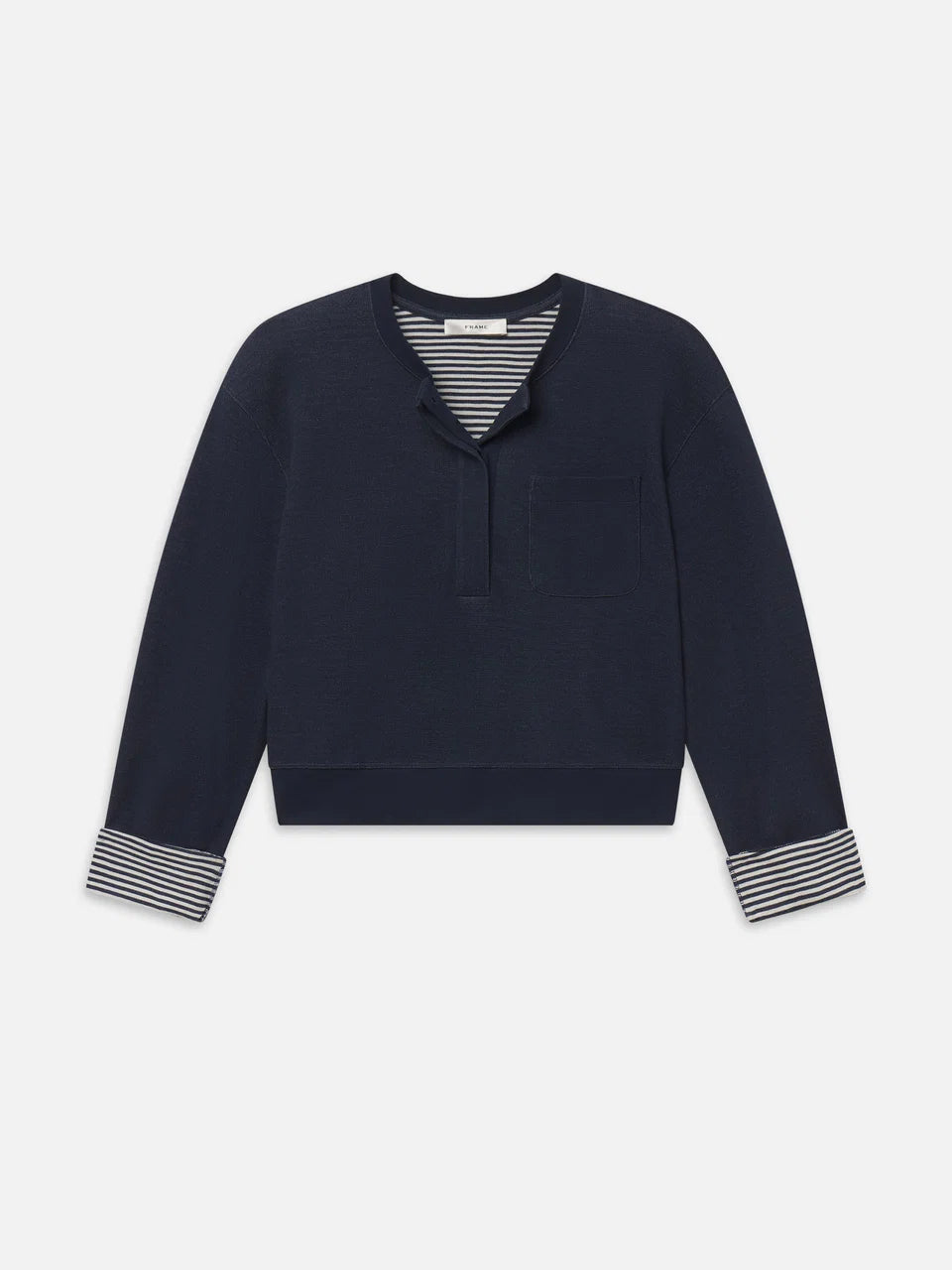 FRAME The Stripe Cuff Sweatshirt | Navy Multi LEO BOUTIQUE 