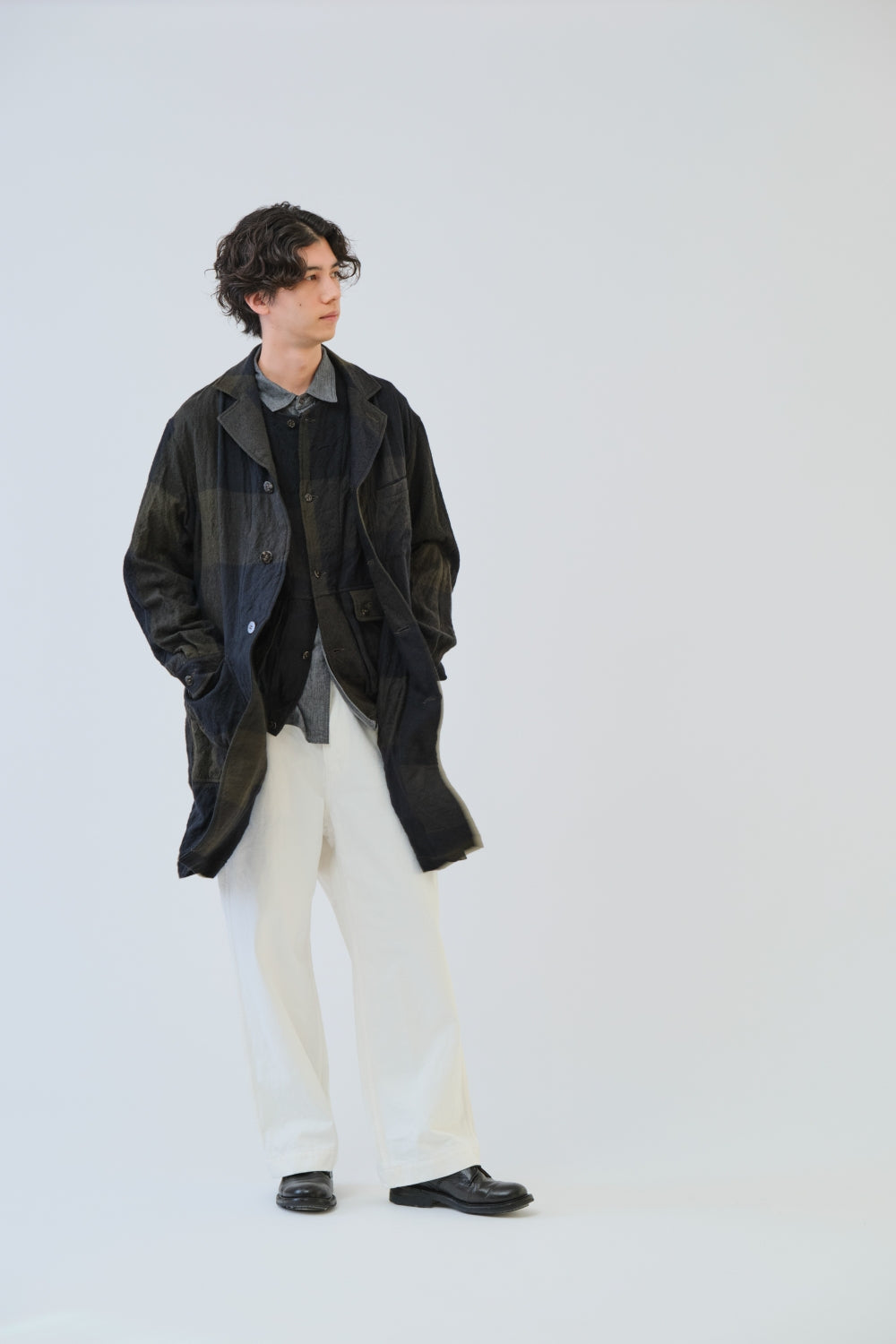 SAGE DE CRET WO Panel Check Washed Shopcoat | Olive LEO BOUTIQUE