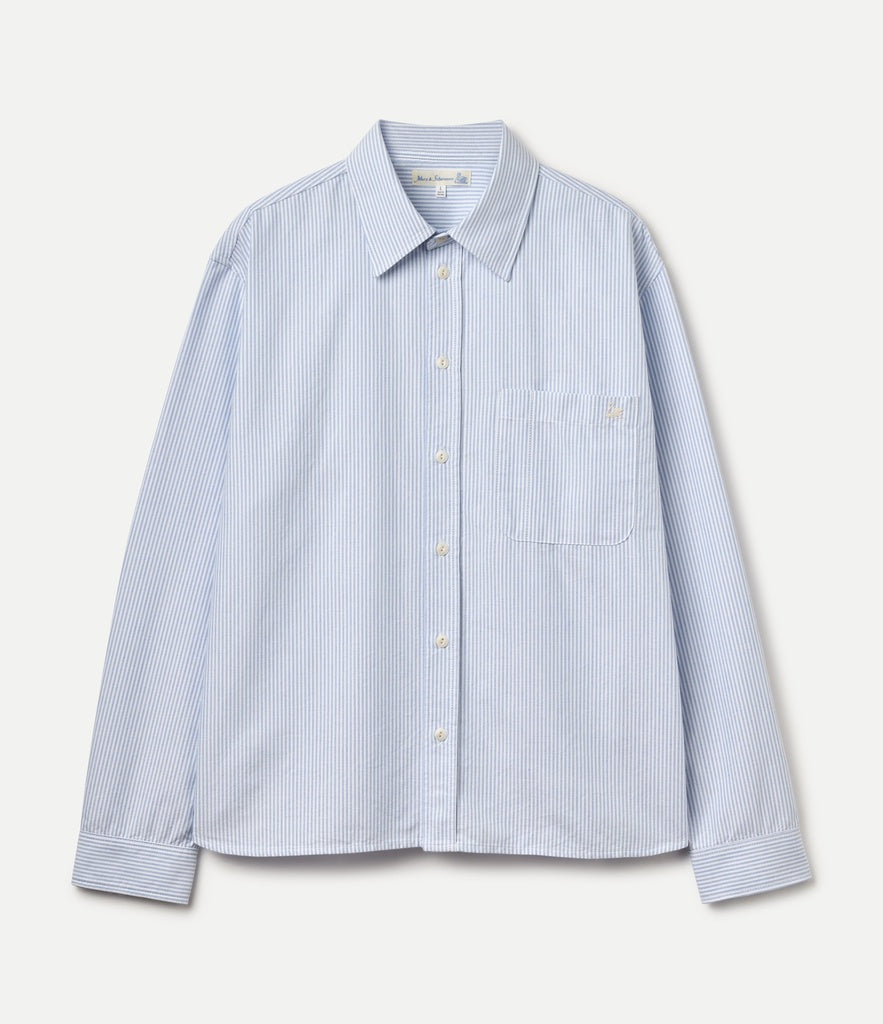 MERZ B. SCHWANEN Shirt 11OX Modern-Cut Cotton Oxford Long Sleeve Shirt | 67ST Stripes Light Blue LEO BOUTIQUE