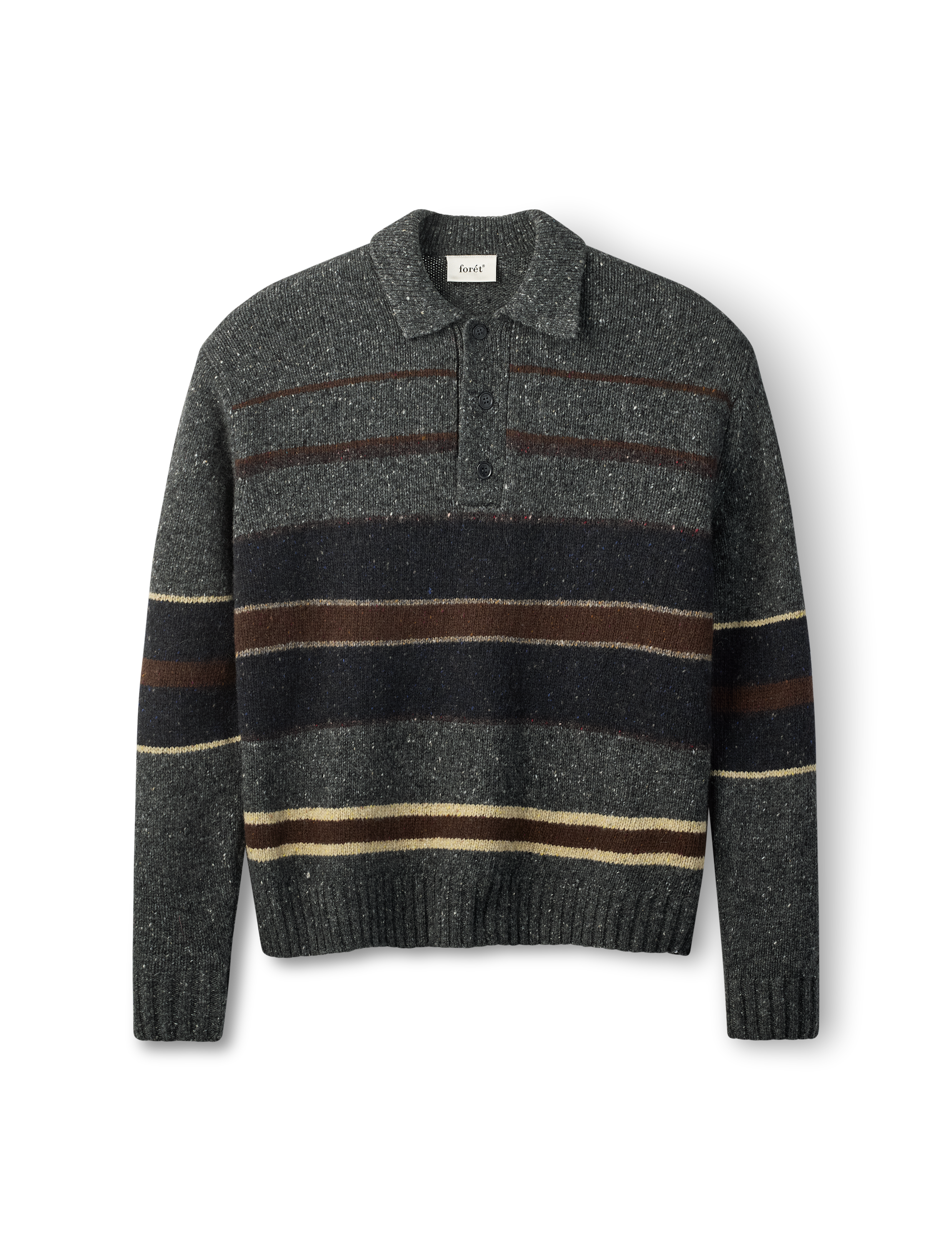FORÉT Dawn Stripe Knit Polo | Grey Melange LEO BOUTIQUE 