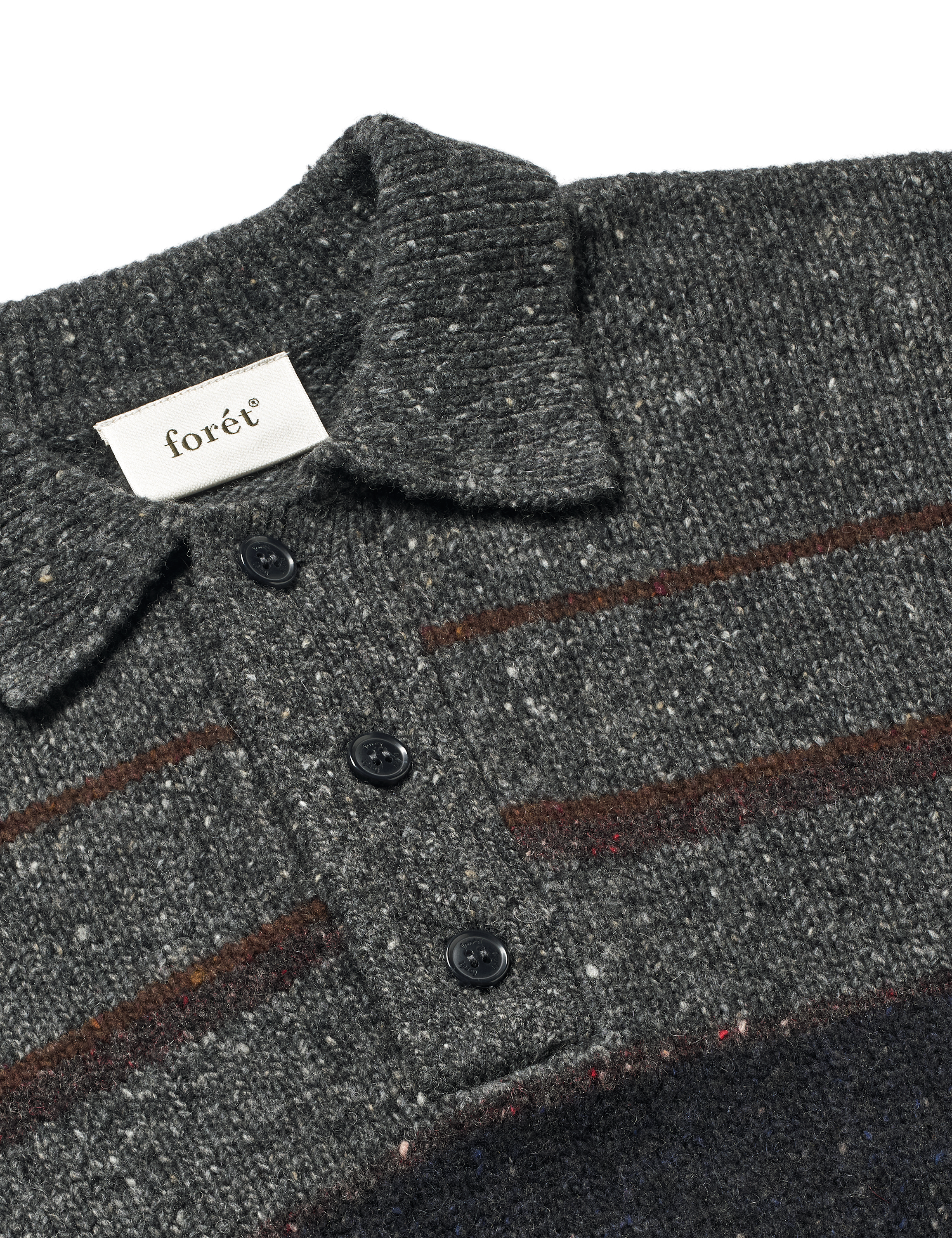 FORÉT Dawn Stripe Knit Polo | Grey Melange LEO BOUTIQUE 